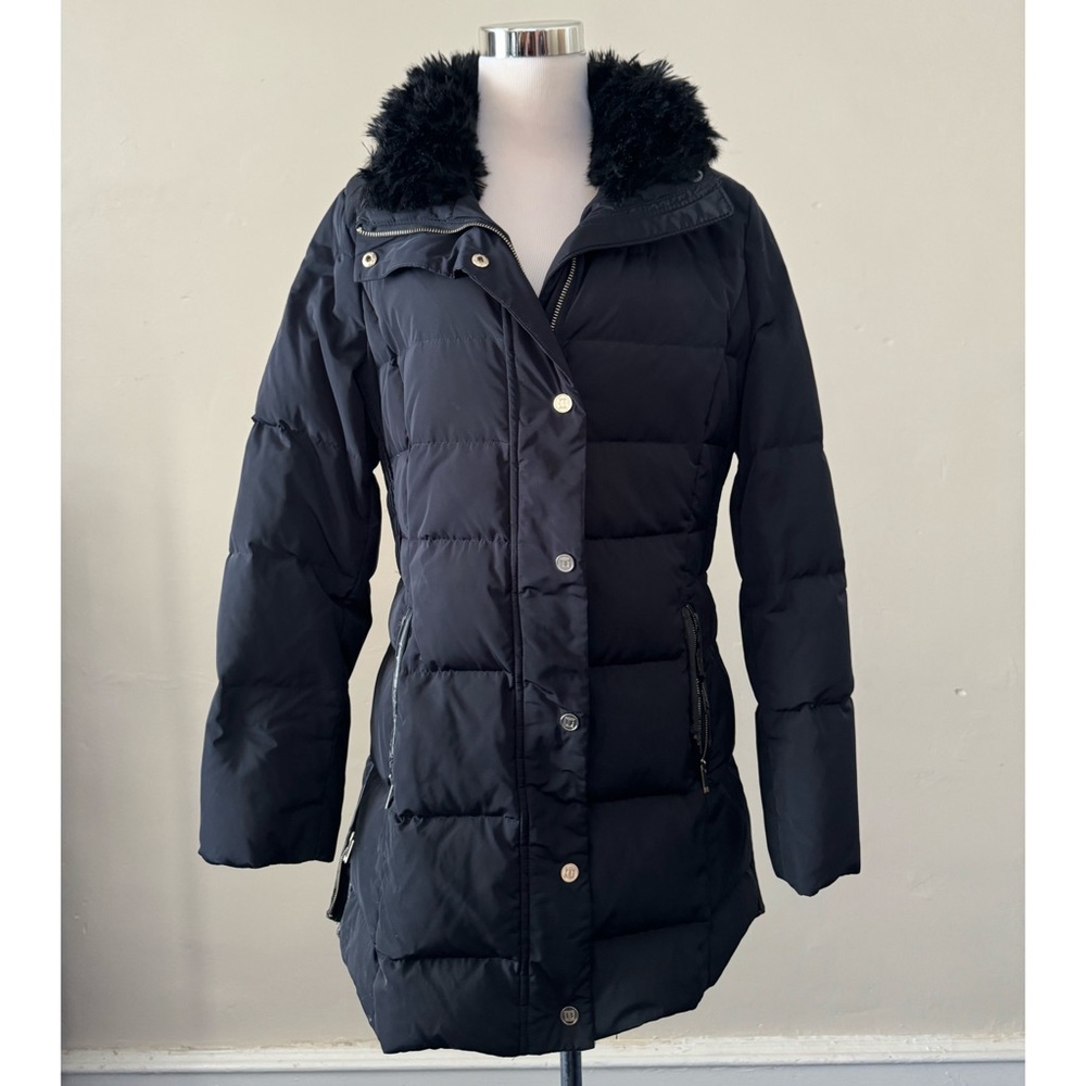 Mid Length Puffer Coat with Fur Trim